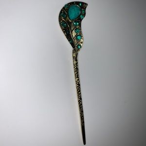 🆕Antique Gold Multifaceted Turquoise HairStick 6”